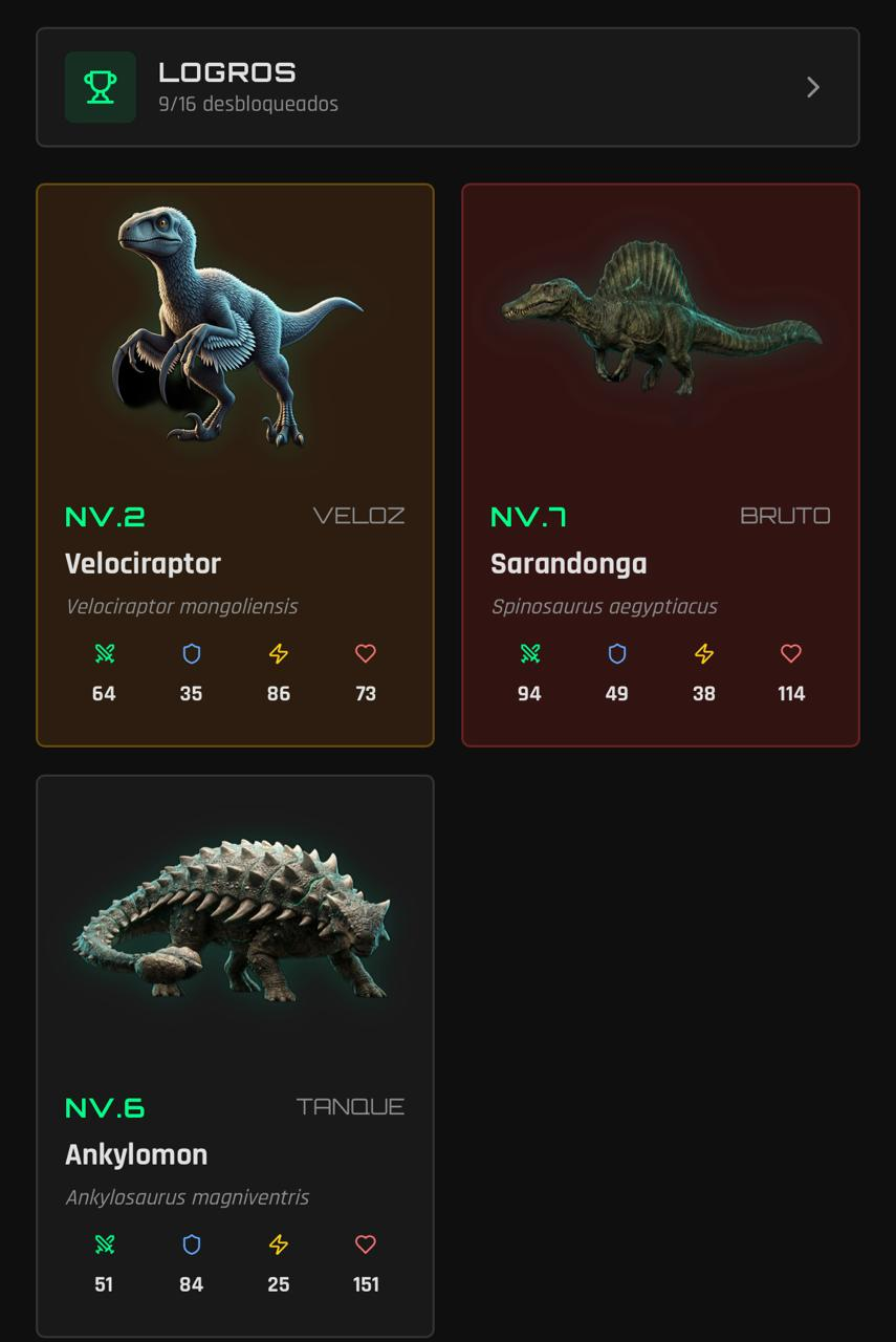 Captura de pantalla de la vista de colección de dinosaurios en Dinodex